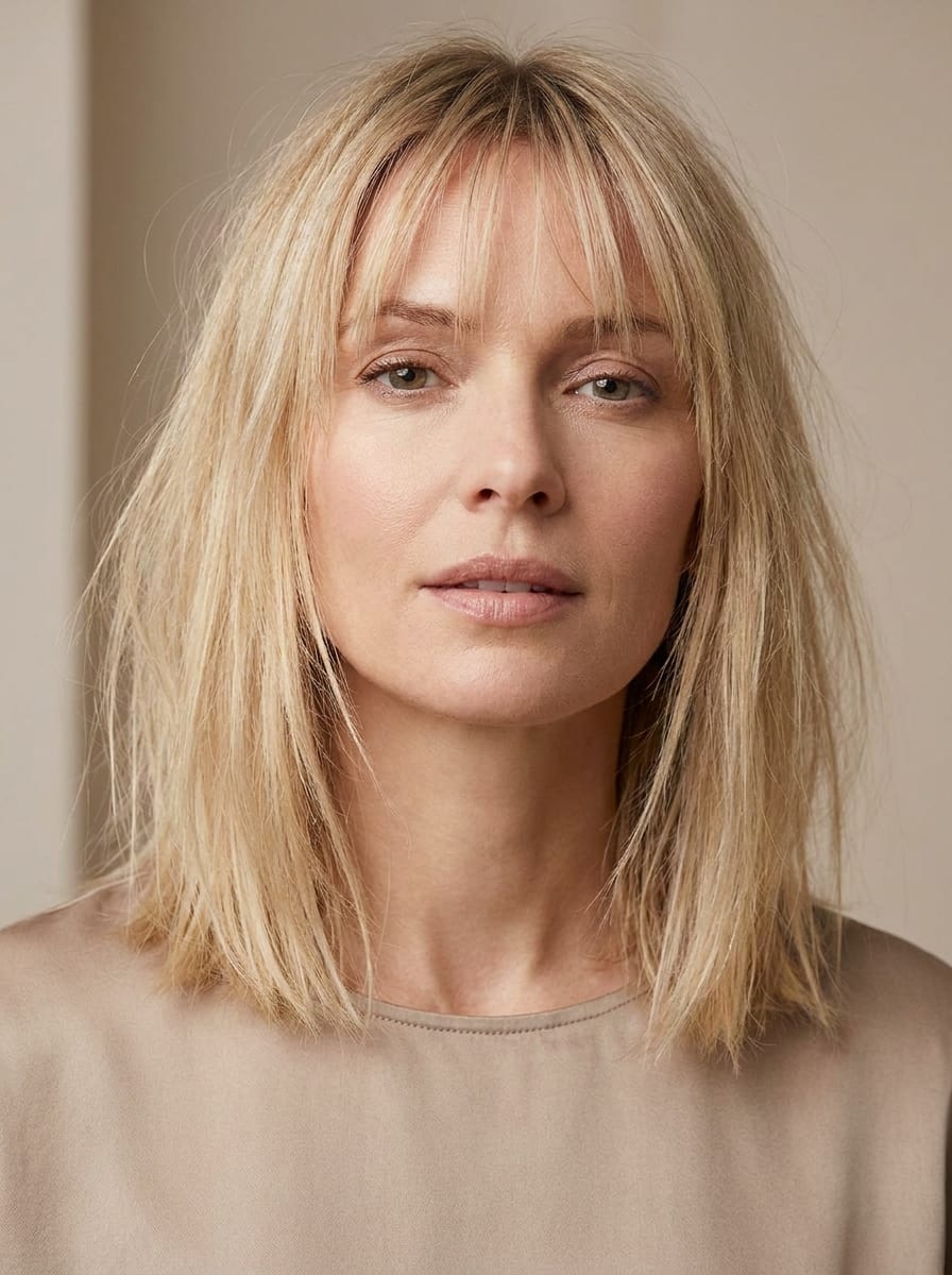 Lob mit Wispy Bangs - Mittellange Frisur für feines Haar